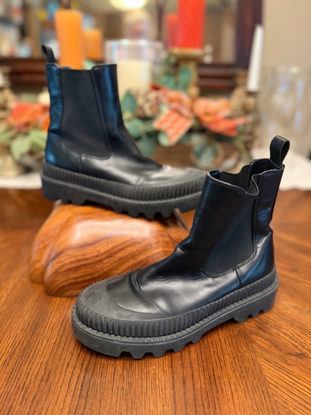 Women's Black Chelsea Rain Boots with Lug Sole